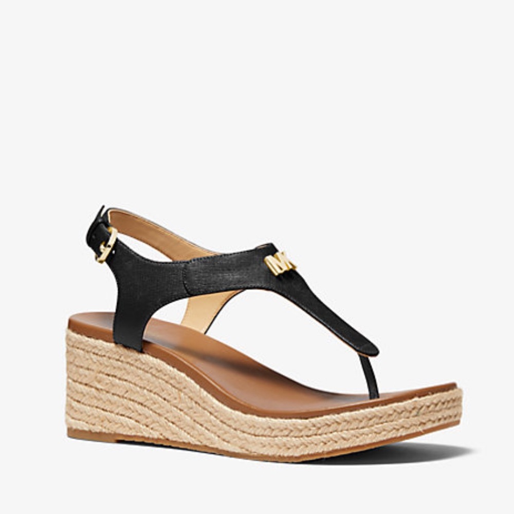 Michael Kors Black and Tan Wedge Sandals-lightly worn